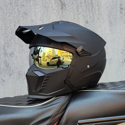 ORZ Street Fighter Combination Helmet Motorcycle Helmet Men's and Women's Retro Full Helmet Four Seasons Detachable DOT