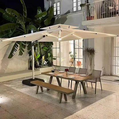 Garden Parasol Large Beach Patio Picnic Umbrella Patterned Outdoor Patio with Led Light Solar Base Wholesale Dropshipping