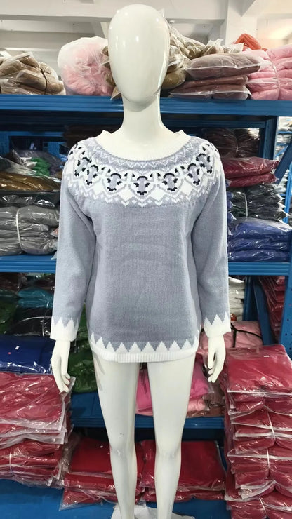 2025 Spring Knitted Women Sweater Print O-neck Long Sleeve Casual Loose Sweaters Female Winter Elegant Trendy Ladies Clothes
