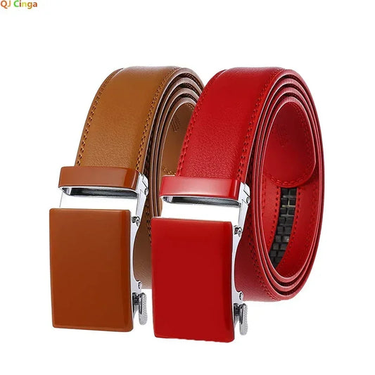 Red men's belt, khaki blue and white men's self-buckle belt, available in sizes 100cm-125cm