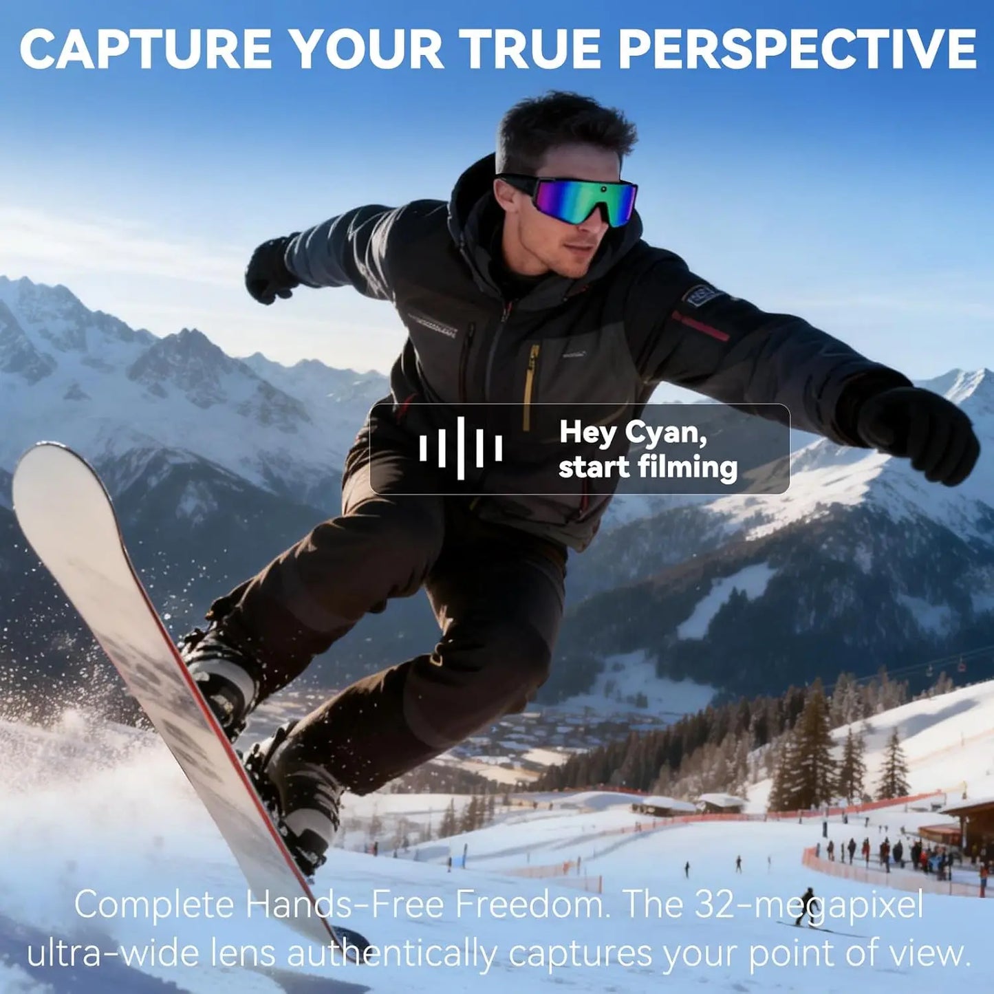 2026 AI Skiing Smart Glasses 800W HD Anti-shake Camera Action Capture Goggles Men 3D Surroud Sound AI Chat Call Sport Sunglasses