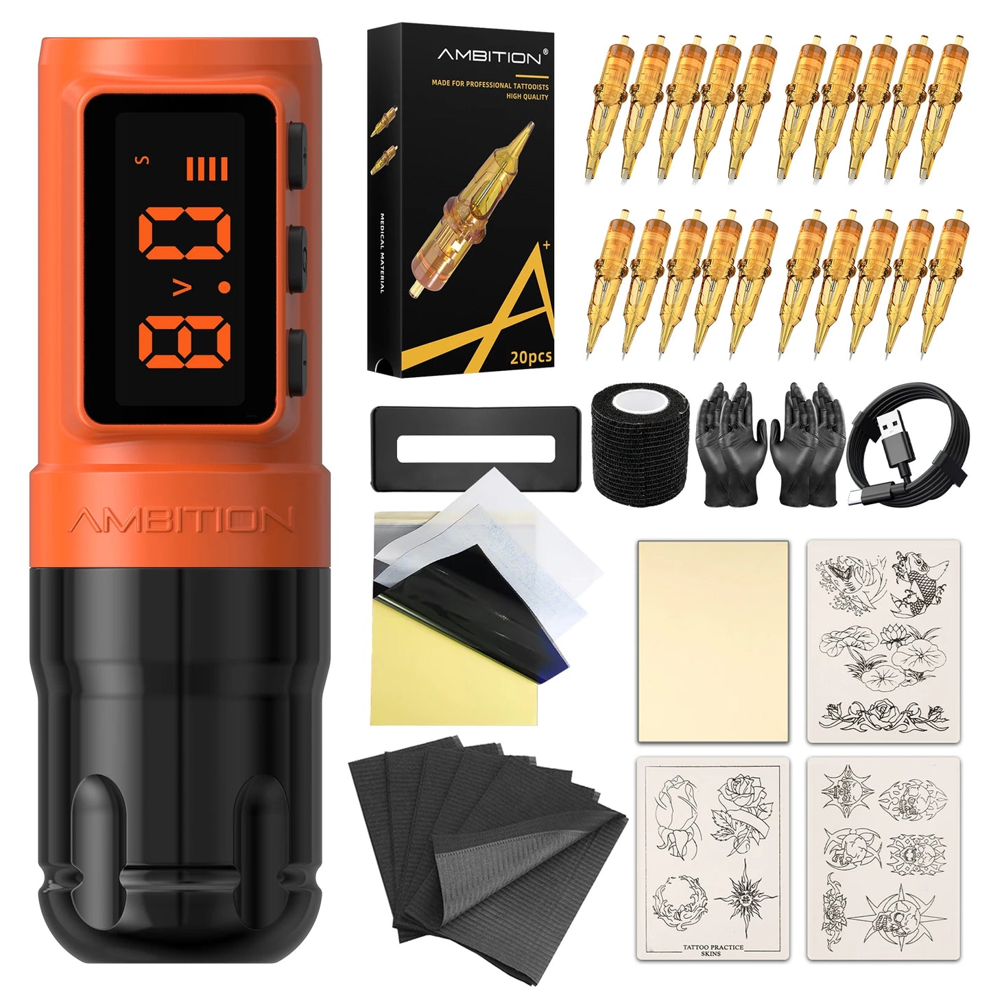 Ambition Bolt-X Kit Tattoo Machine Pen Set Wireless Power Supply Battery 1600mAh 10Hours Permanent Makeup Coreless Tattoo Gun