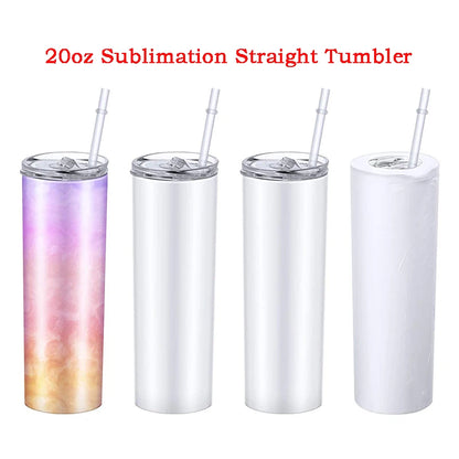 20oz Sublimation Straight Tumbler Stainless Steel Skinny Tumbler with Straw Lid Portable Bottle For Wedding Gift Cup