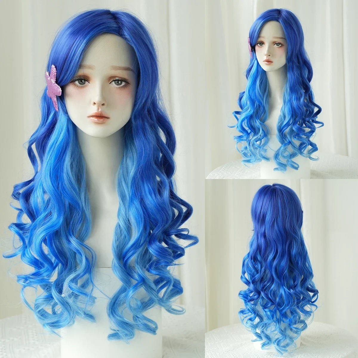PARK YUN Extra Long Blonde Cosplay Wigs With Bangs Loose Long Curly Blonde Lolita Wig Synthetic Heat Resistant  Wig 44 Inch