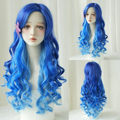 PARK YUN Extra Long Blonde Cosplay Wigs With Bangs Loose Long Curly Blonde Lolita Wig Synthetic Heat Resistant  Wig 44 Inch