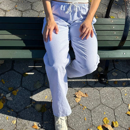 Y2K Vintage Striped Loose Pants Comfy Loung Pants Streetwear Casual Tie Up Waist Wide Leg Trousers Women Pajamas Sleepwear