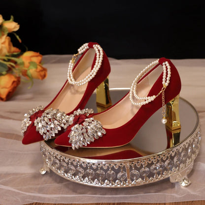 Red Wedding Shoes Women's 2025 New High Heels