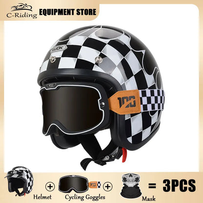Hot Sale Open Face Helmet Retro 3/4 Jet Motorcycle Helmets Men ABS Shell Safty Cap German Style Four Seasons DOT Approved