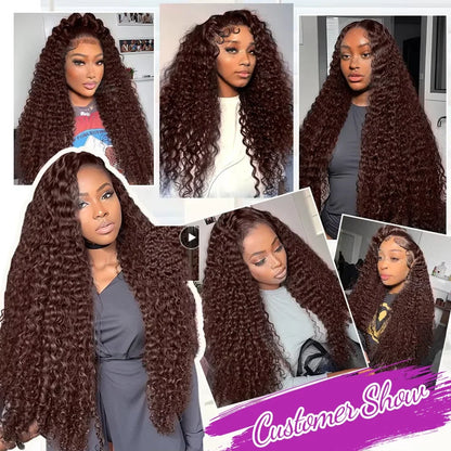 13X4 Chocolate Brown Lace Front Wigs Brazilian 13X6 Hd Lace Frontal Wig 100% Brown Curly Human Hair Pre Plucked Wigs For Women