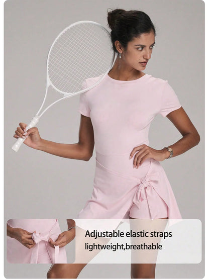 FUBEIKE New Fake Two-Piece Anti-Exposure Tight-Fitting Sports Dress Slimming Strap Casual Fitness Back Yoga Tennis Dress
