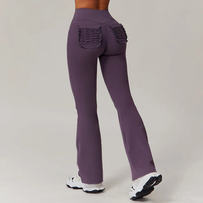 High Waist Hip Lift Naked Yoga Pants Running Fitness Wide Leg Flared Pants Casual Sports Pants Leggings Sport Women Fitness
