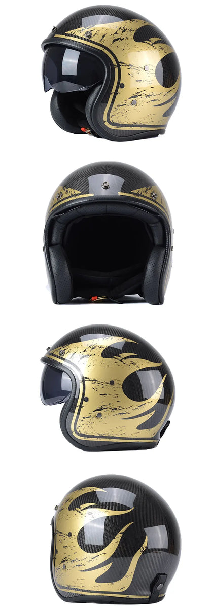 Durability 3K Carbon Fiber Black Gold Open Face Electric motorcycle Helmet for Man Woman DOT-Approved Enhance Riding Experience