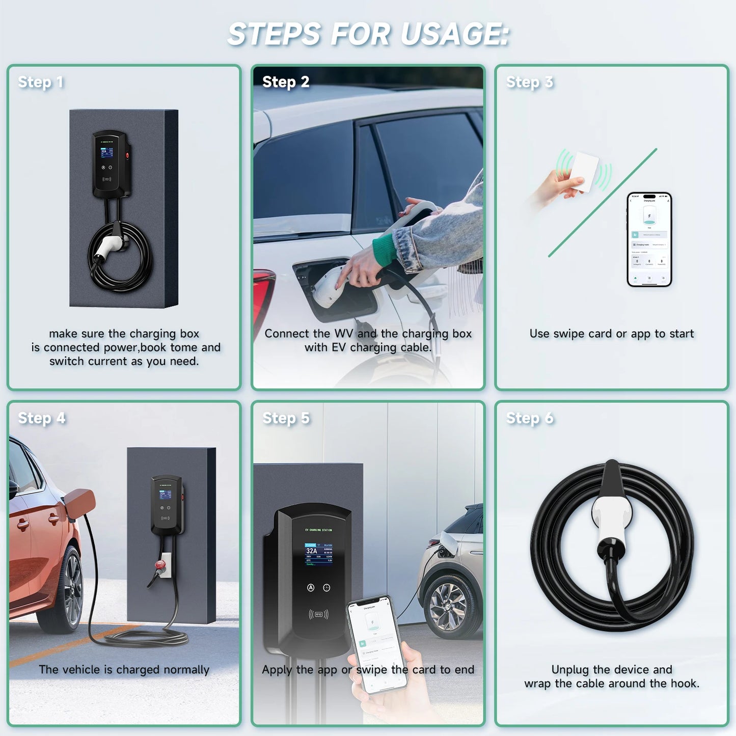 Puppyfc 7.6KW/11KW/22KW 3Phase EV Charging Station GBT 20234 Electric Car Charger EVSE Wallbox WiFi Bluetooth APP Remote Control