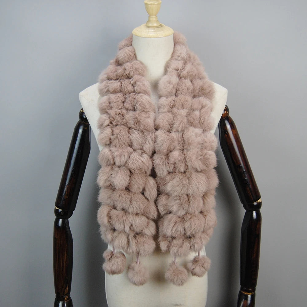 Women Winter Warm Real Rabbit Fur Scarf Hot Sale Natural Rabbit Fur Muffler 2025 Lady 100% Genuine Fur Scarves Wholesale Retail