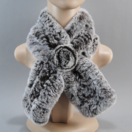 Hot Russian Women Knit Real Rex Rabbit Fur Scarf Lady Fashion Floral Rex Rabbit Fur Mufflers Hot Winter Warm Natural Fur Scarves