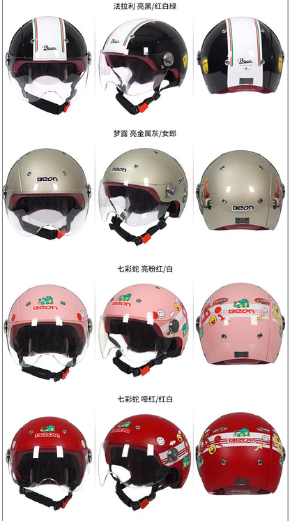 BEON Motorcycle Helmet for Adult and Child All Seasons Electric Vehicle Half Helmet Summer Sun Protection Helmet Motorcycle