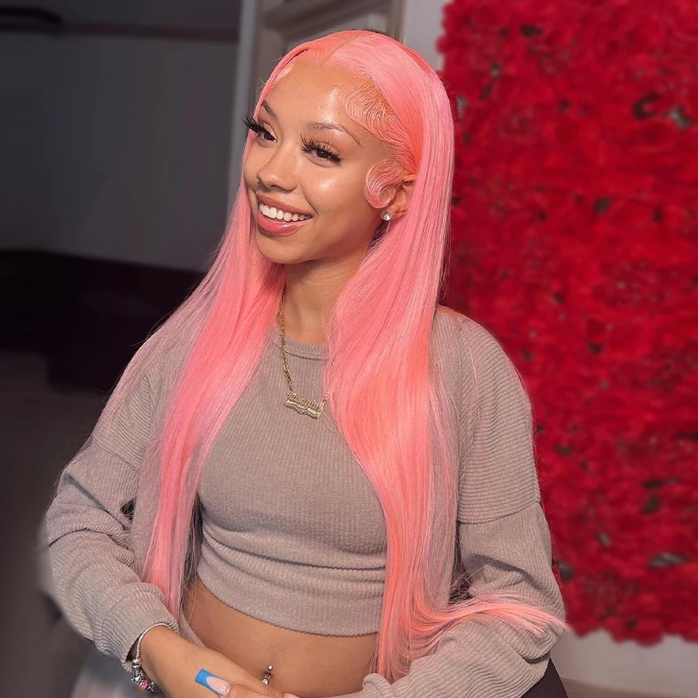 13x6 HD Lace Frontal Wig Pink Lace Front Wigs Human Hair 13x4 Staight Lace Front Wigs For Women Brazilian Colored Human Hair Wig