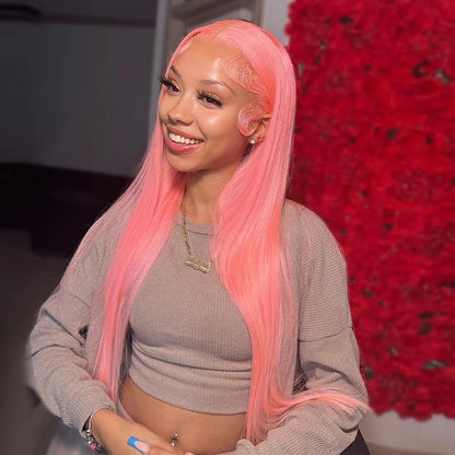 13x6 HD Lace Frontal Wig Pink Lace Front Wigs Human Hair 13x4 Staight Lace Front Wigs For Women Brazilian Colored Human Hair Wig