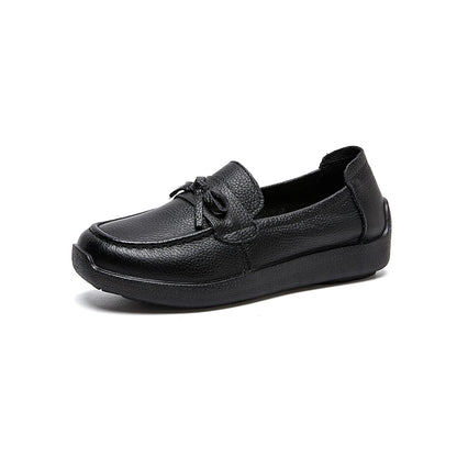 AIYUQI Women Bow Genuine Leather Loafers Slip‑on Platform Women Flat Shoes Mother Shoes Ladies Casual Walking Moccasins