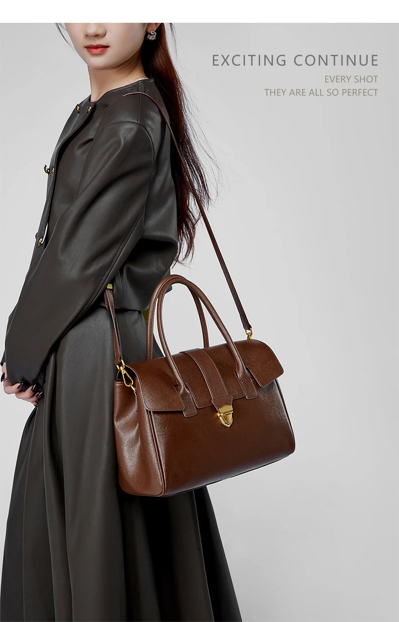 Burminsa Cowhide Genuine Leather Tote Handbags For Women 2025 Luxury Designer Satchel Commuter Ladies Shoulder Crossbody Bags