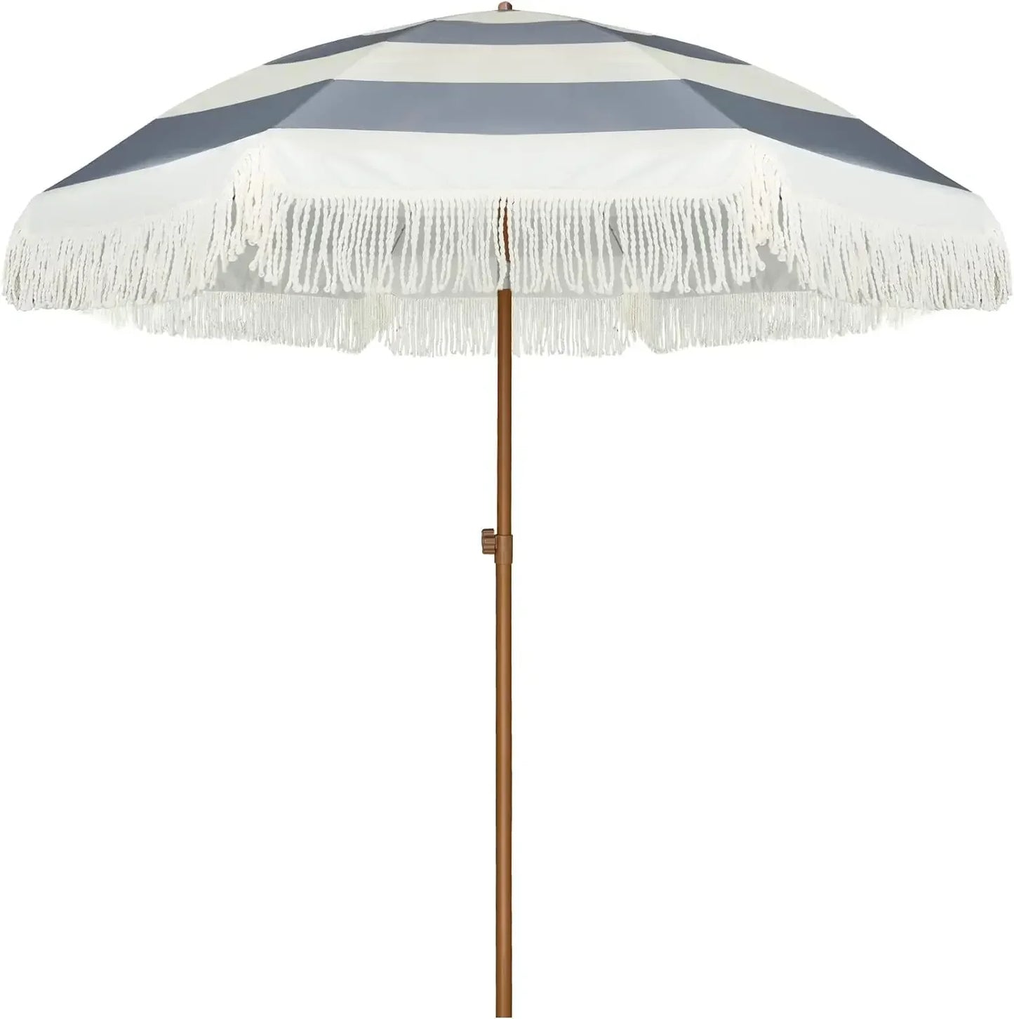#For 7ft Patio Umbrella with Fringe Outdoor Tassel Umbrella UPF50+ Premium Steel Pole and Ribs Push Button Tilt,  Gazebo&
