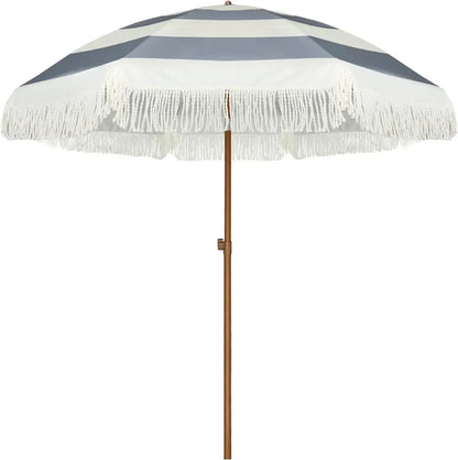 #For 7ft Patio Umbrella with Fringe Outdoor Tassel Umbrella UPF50+ Premium Steel Pole and Ribs Push Button Tilt,  Gazebo&