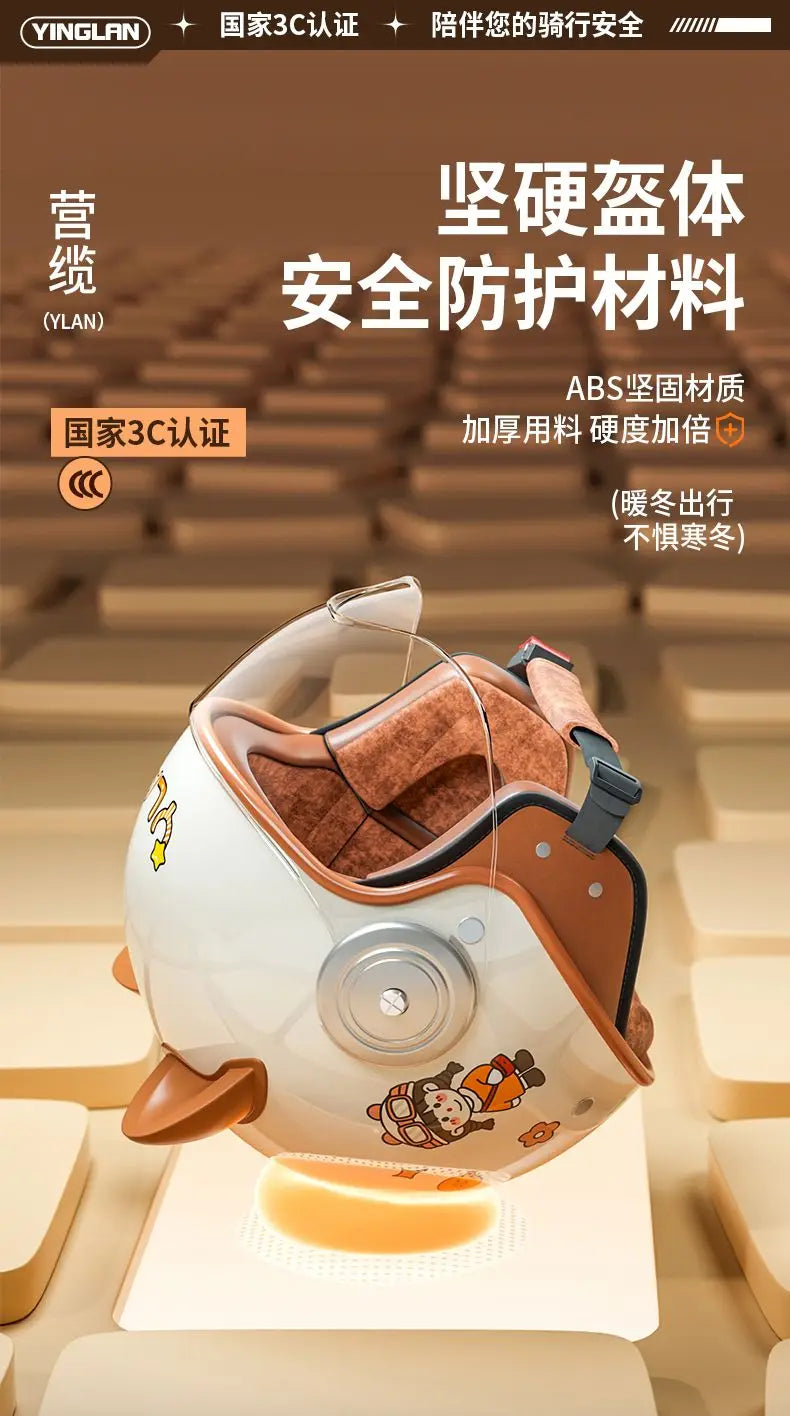 Winter Warm Women's Electric Car Helmet Four Seasons Motorcycle Safety Cap Full Face Helmet 3C Certified Abs Material