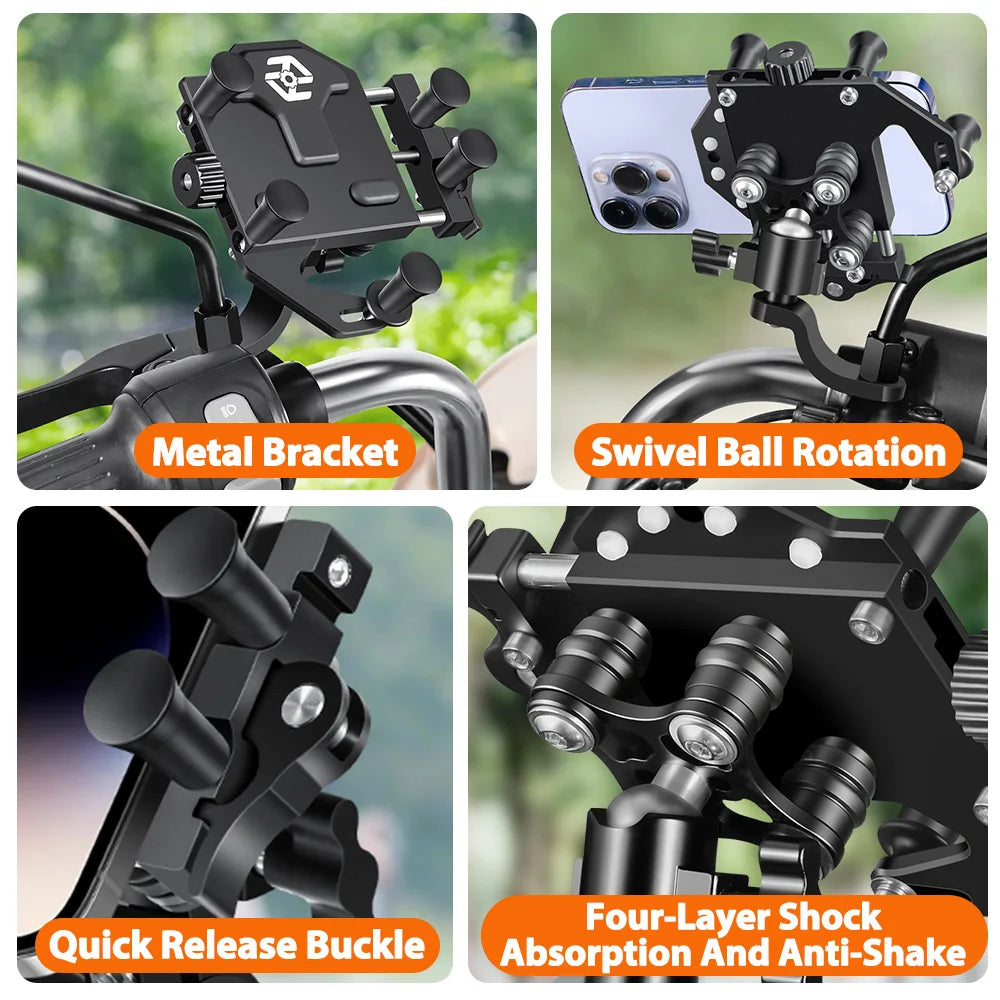 New Motorcycle Phone Holder Universal Alloy Shock-Absorbing Motos Bike Handlebar Navigation Bracket 360° Rotary Adjustable Stand