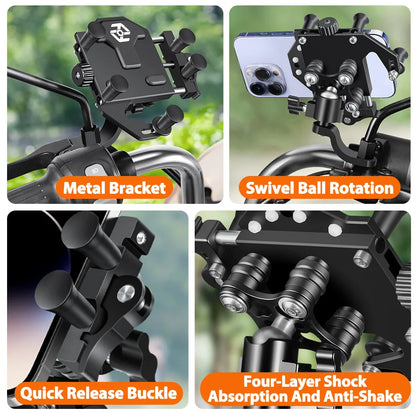 New Motorcycle Phone Holder Universal Alloy Shock-Absorbing Motos Bike Handlebar Navigation Bracket 360° Rotary Adjustable Stand