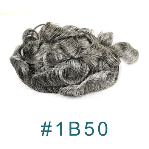 Grey Man Human Hair Wigs Replacement Natural Hairline Full Injection PU Base Prosthesis Capillary 1B40 1B80 Old Man Hairpieces