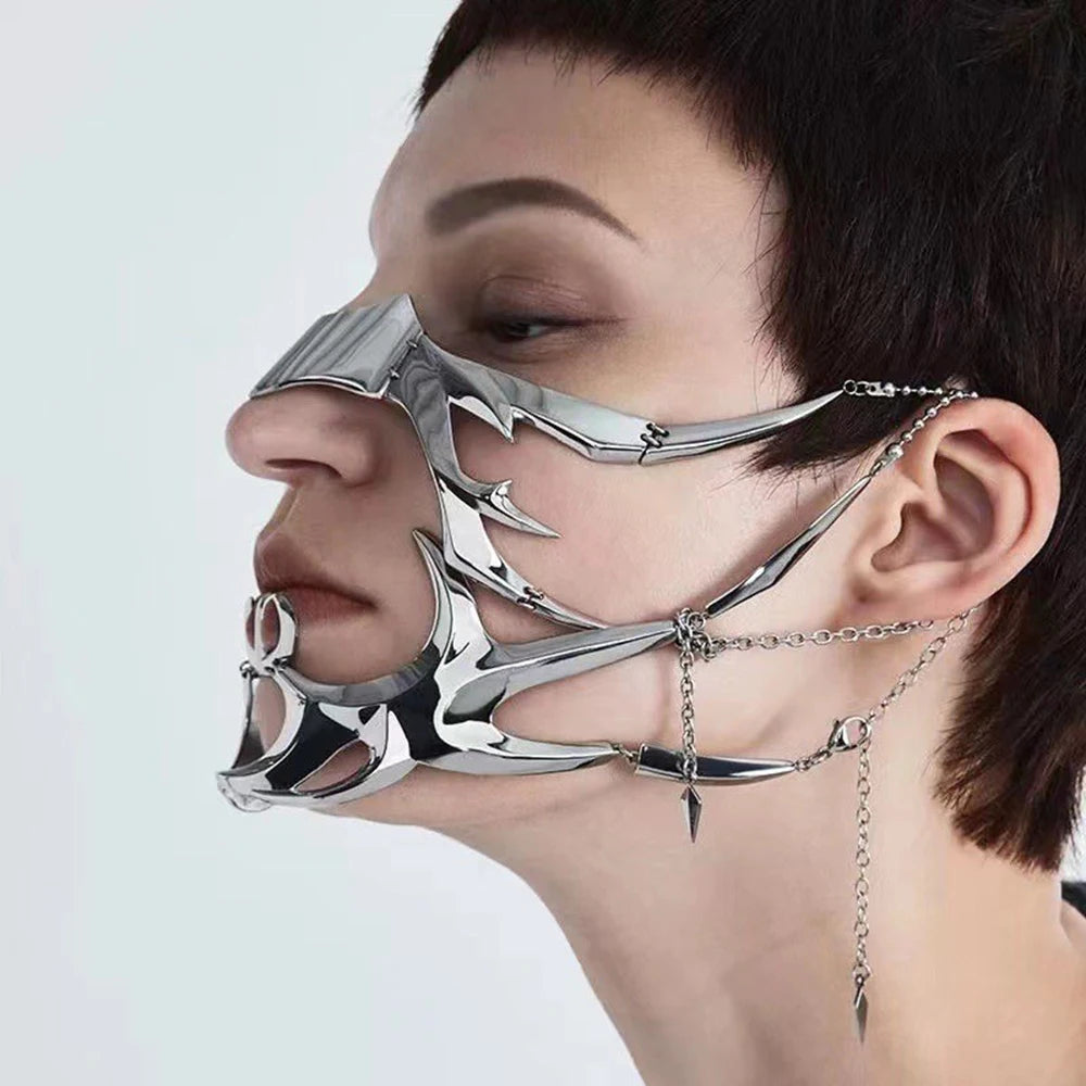 Punk Irregular Metal Mask Trendy Mechanical Bloodshed Mask For Women Men Halloween Ball Party Paty Mask Jewelry Accessories