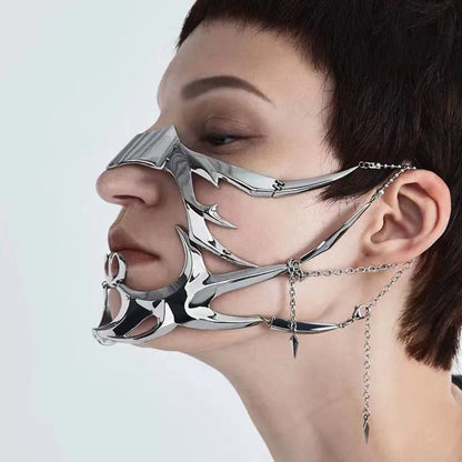 Punk Irregular Metal Mask Trendy Mechanical Bloodshed Mask For Women Men Halloween Ball Party Paty Mask Jewelry Accessories
