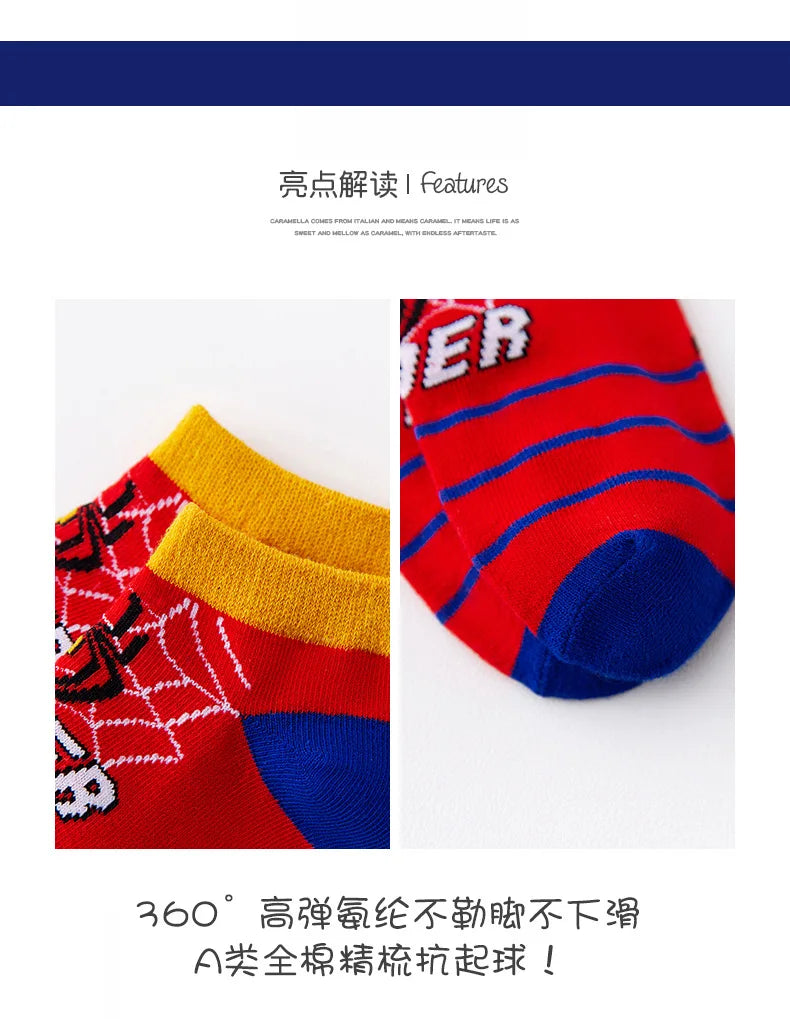 5 Pairs Spiderman Children Socks Anime Kids Boys Short Sock Kawaii Child Cartoon Baby Summer Spring Boat Socks Kids Gift 1-12Y