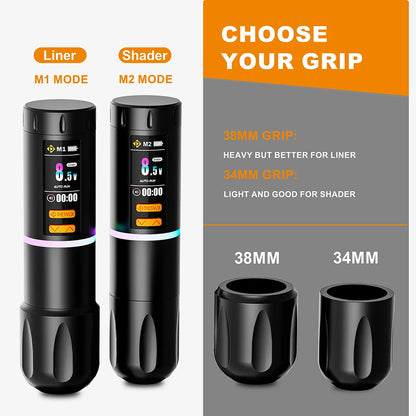 PEPAX Leve H3 Wireless Tattoo Pen Machine 3.5/4.2/5.0mm Strokes Tattoo Gun 2000mAh 2 Batteries LED Display Cartridge Tattoo Pen