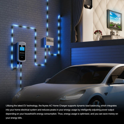 feyree Type2 32A 7kW 1P DLB EV Charger 4.3inch Screen Dynamic Load Balancing 11kW 22kW 3P EVSE Wallbox Station with Charging LOG