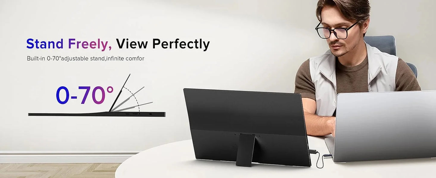 AHXJKA 15.6” Portable Monitor 60HZ IPS USB-C HDMI 250Cd/m² For Laptop XBox PS4 / 5 Switch TV Cell Phone PC Extension Mobile