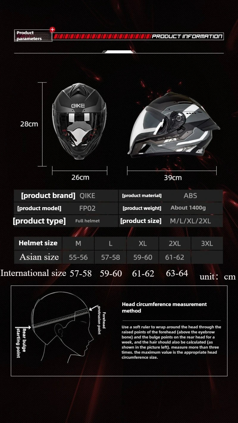 Qike FP02 Motorcycle Helmet Flip Up Helmet Qike FP02 Visor QIKE Prats Dual Visor Casque Moto Street Bike Long Visor Casco Moto