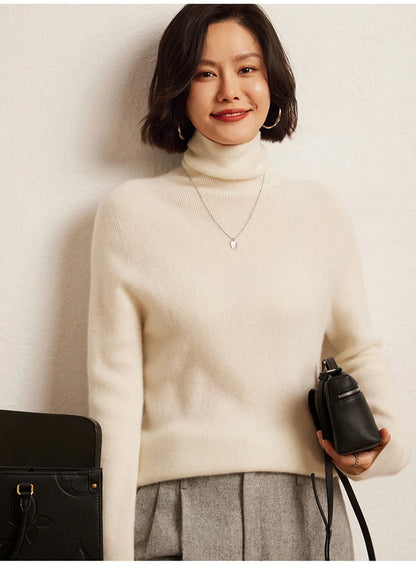 100% cashmere sweater women's knitted pullover sweater high neck solid color slim fit soft cashmere basic women's sweater