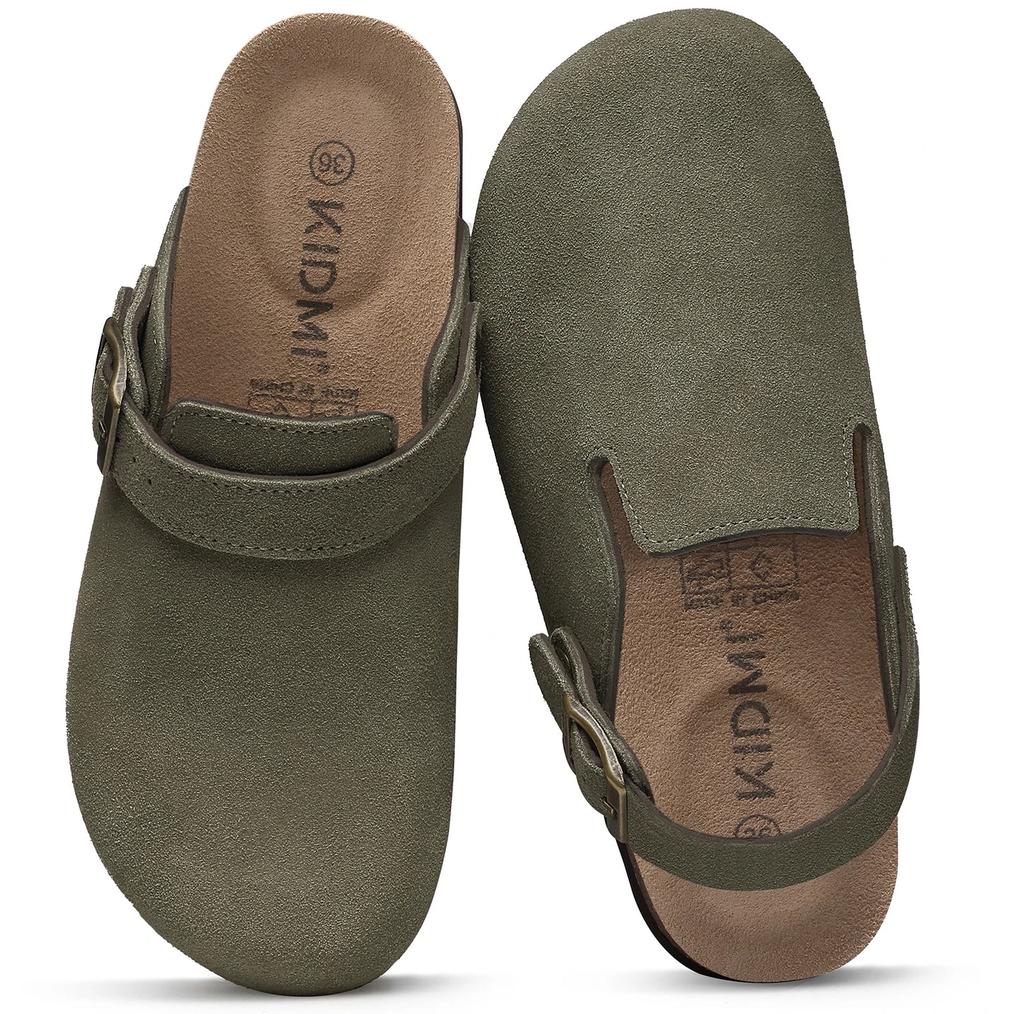 Kidmi New Cow Suede Women's Potato Shoes With Adjustable Strap Cork Insole Mules Outdoor Unisex Clogs Slippers With Arch Support