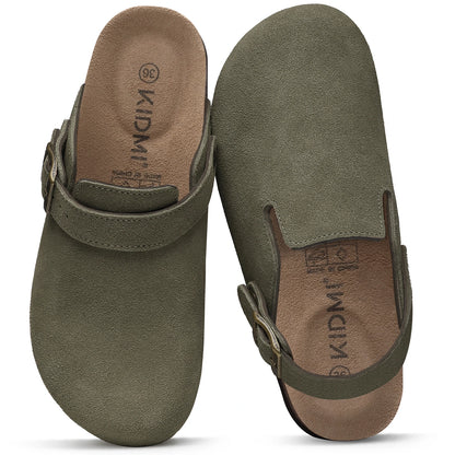 Kidmi New Cow Suede Women's Potato Shoes With Adjustable Strap Cork Insole Mules Outdoor Unisex Clogs Slippers With Arch Support