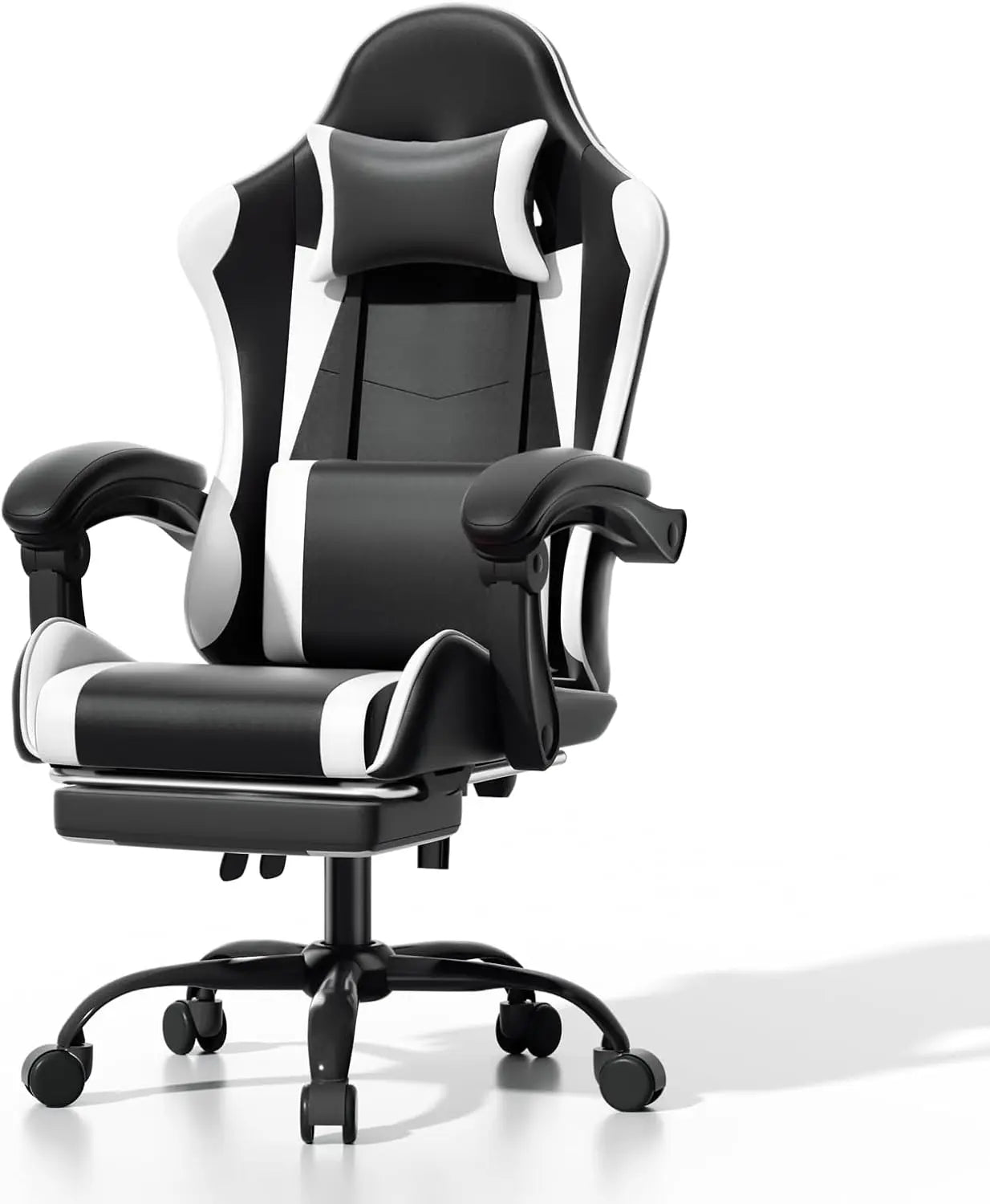 Gaming Chair, Ergonomic Gaming Chair with Footrest & Headrest Lumbar Support, Height Adjustable Swivel Compute