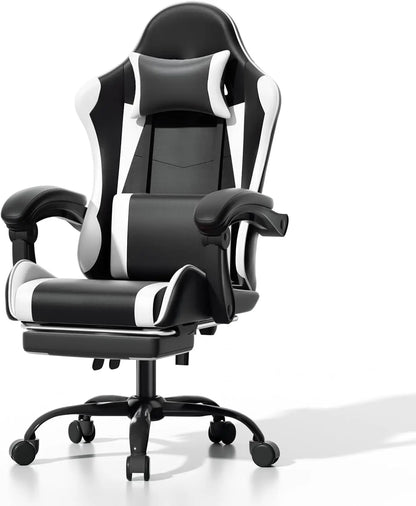 Gaming Chair, Ergonomic Gaming Chair with Footrest & Headrest Lumbar Support, Height Adjustable Swivel Compute
