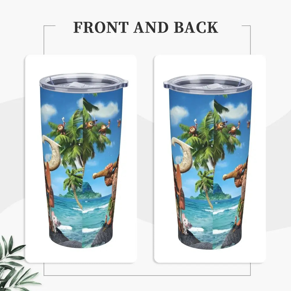 Moana and Pua Cartoon Movie Insulated Tumbler with Straws Stainless Steel Coffee Mugs Double Wall Car Bottle Cups 20oz