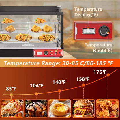 35inch 3-Tier Commercial Food Warmer with Top Rack for Milk Juice, Countertop Heat Holding Cabinet Display Case for Pizza/Pretze