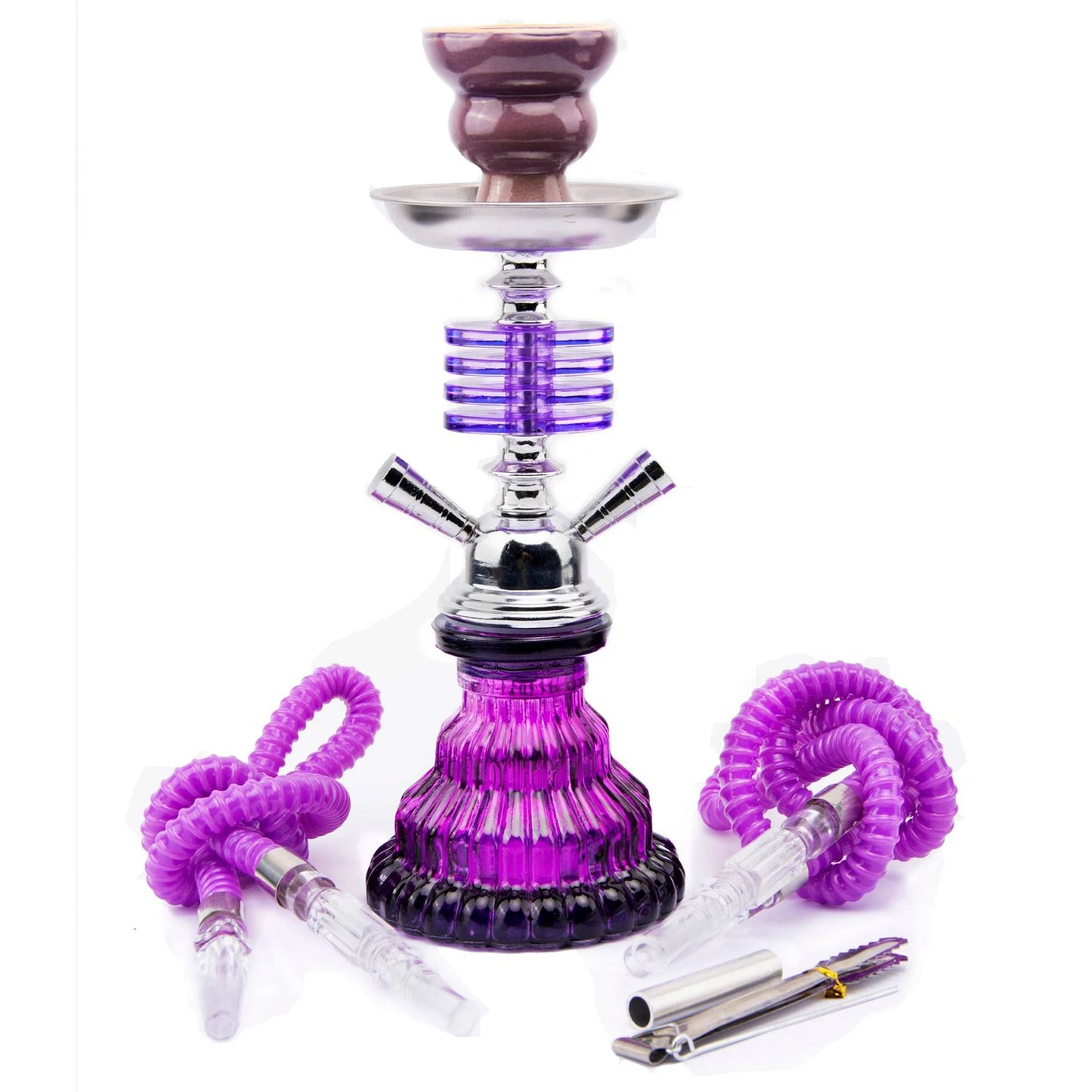 Arabian 4 layers Hookah Set Glass Shisha Double Hose Pipe Ceramic Bowl Portable Purple Accessories Birthday Gift 2 Hoses Pipe