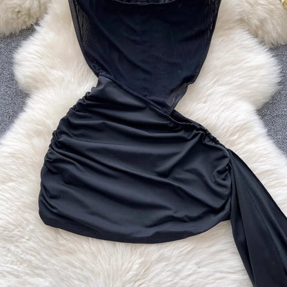 Foamlina  American Sexy Hollowed-out Waist Tube Top Dress for Women's Pleated Waist Hip-wrapped Streamer Girl's Short Dress