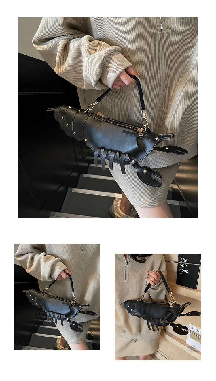 Young Girls Lobster Shape Crossbody Bag Solid Color Pu Leather Handbag Cute Creative Funny Bag Casual Toy Cross Body Phone Bag