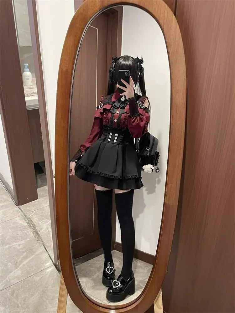 Gothic Women's Clothing Shirt Long Sleeve Lolita Blouse Japanese Bow Tie Sweet Cute Tops Design Streetwear Y2k Retro Blouse New