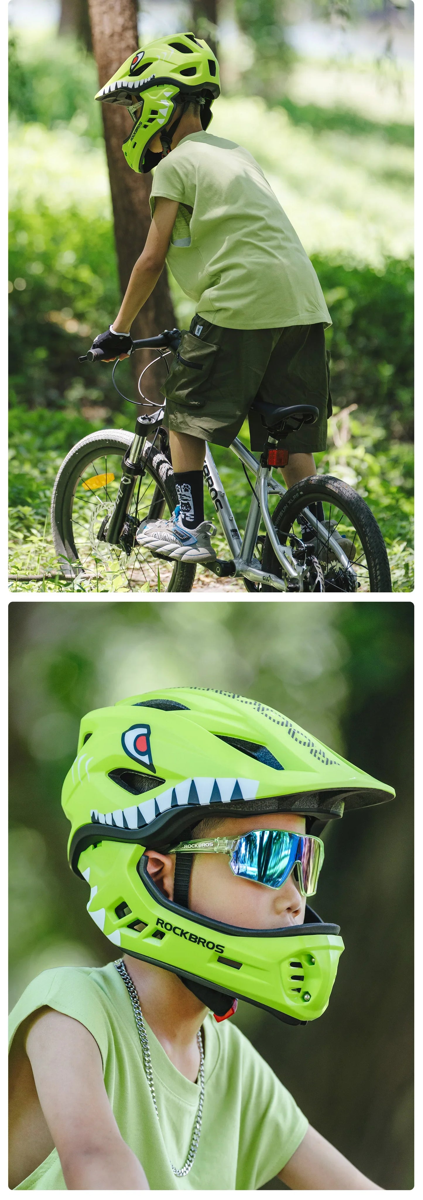 ROCKBROS Child Cycling Helmets Detachable Full Face Helmet Lightweight Adjustable Bicycle Scooter Helmet Safety Breathable