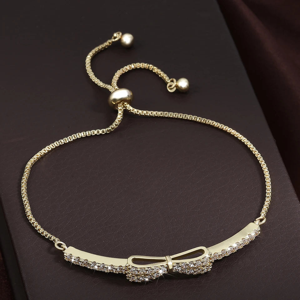 ZAKOL Fashion Bow Zirconia Crystal  Adjustable Bracelet & Bangle for Women Brilliant CZ Party Jewelry